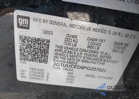 2023 GMC Sierra 1500 4Wd Short Box Elevation With 3Sb из США, поврежденный, VIN 3GTUUCED6PG237021